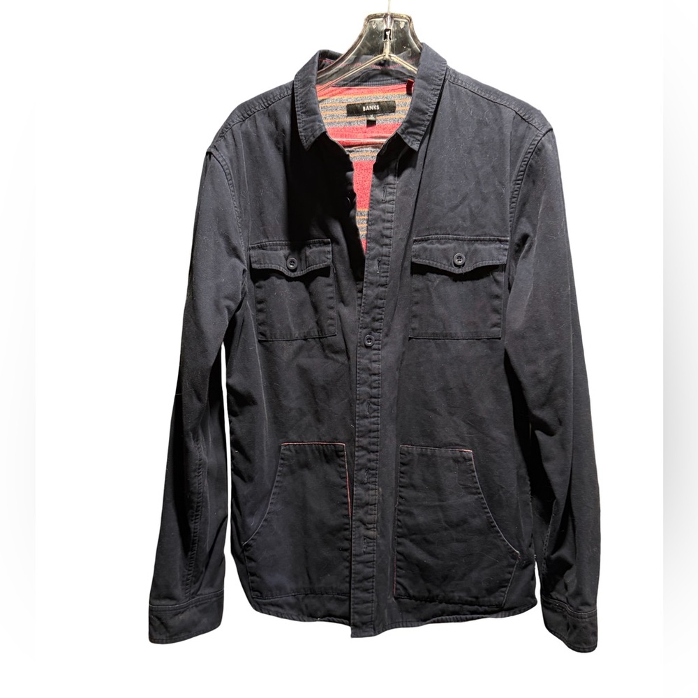 Banks Journal-Men's Black Military Field Jacket Blue with red stripe lining - Picture 2 of 6